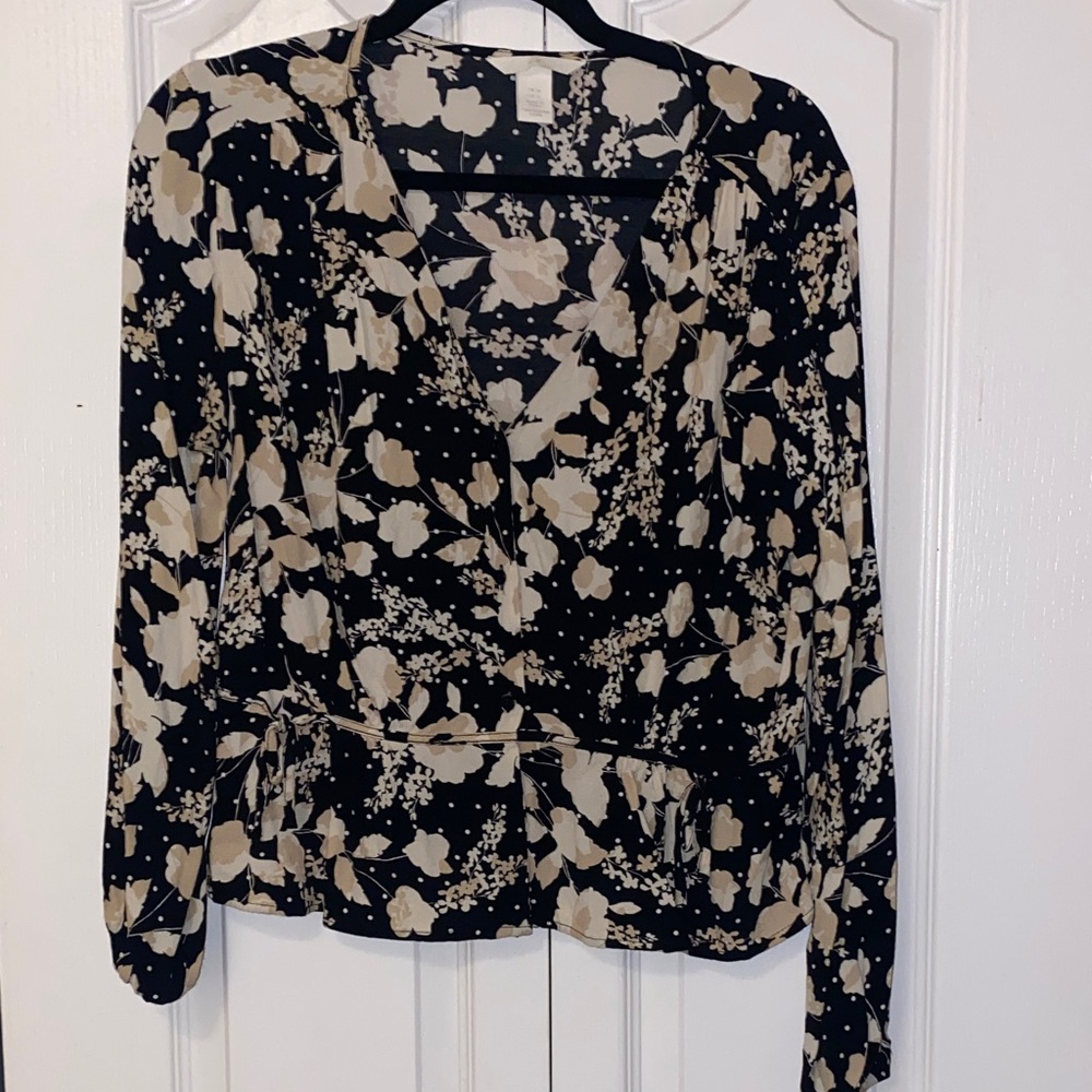 H&M Black and Cream Floral Blouse